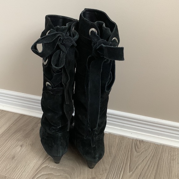 NINE WEST lace-up boots in black suede - Picture 4 of 9